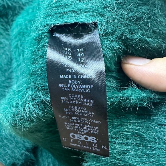 ASOS Dark Green Design High Neck Fluffy Eyelash Yarn Knit Pullover Sweater 12 - Picture 15 of 15